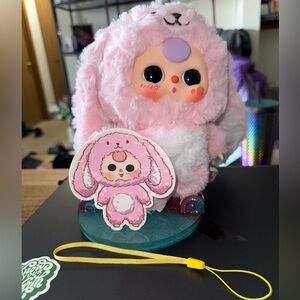 Baby Three Big Cute Plush Pendant - Pink Bunny
